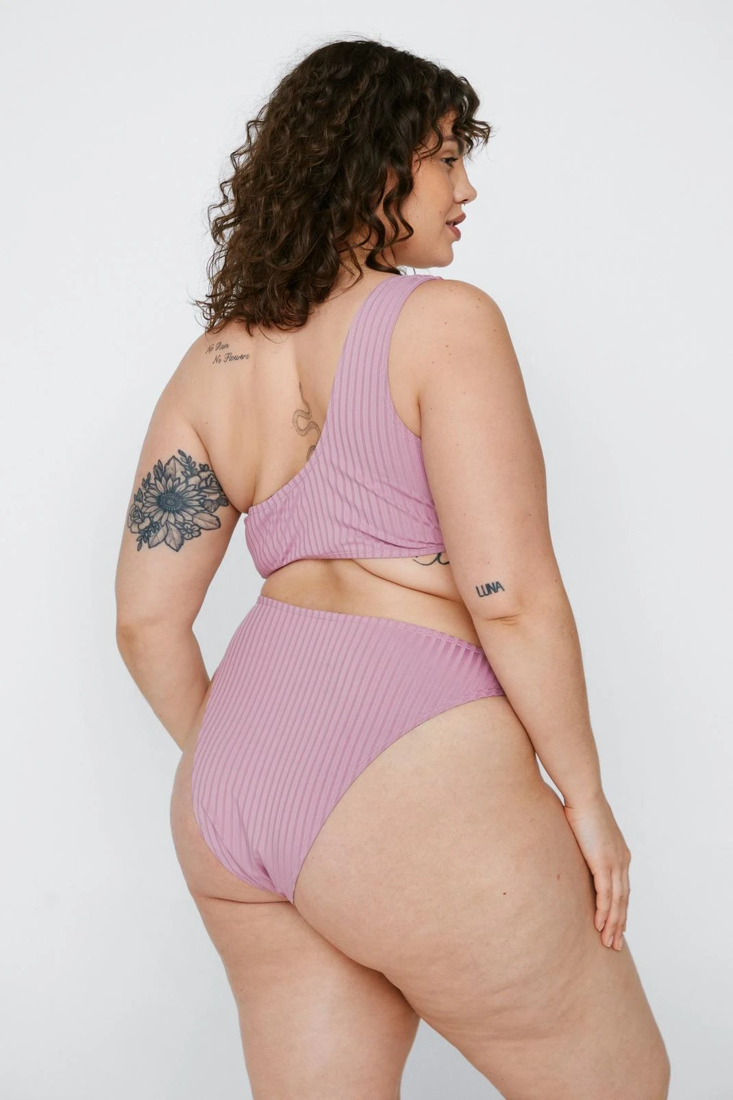 Plus Size Recycled Ribbed One Shoulder Bikini Top - Image 2