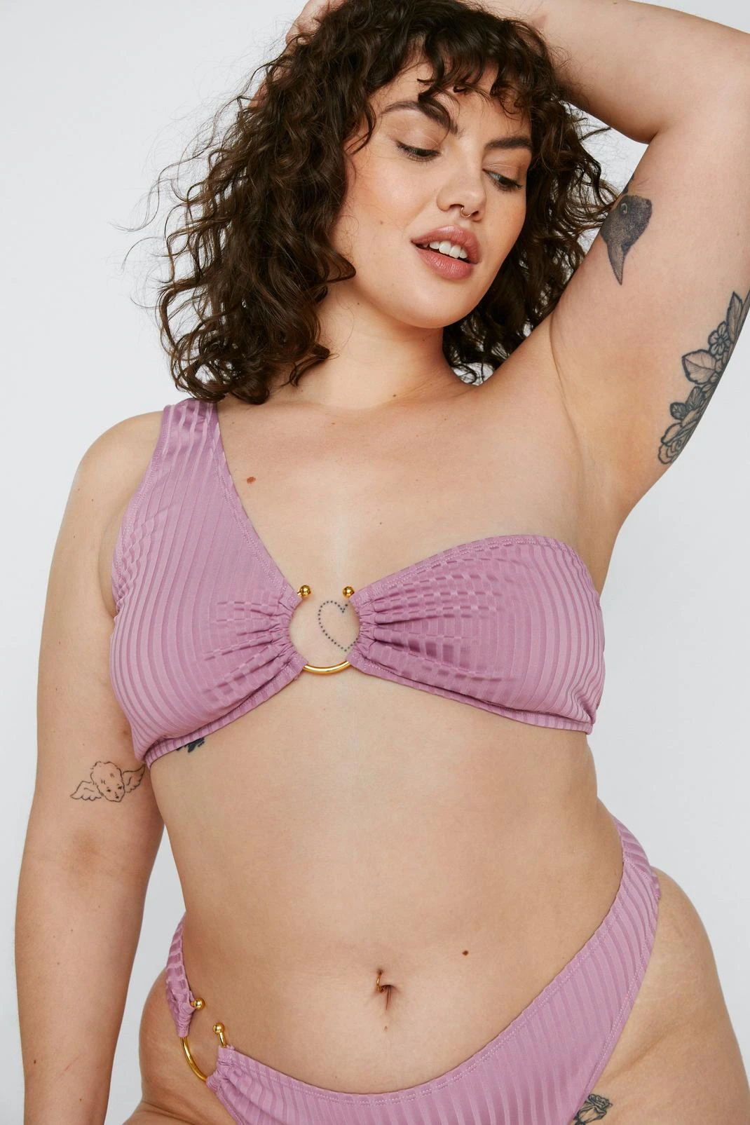 Plus Size Recycled Ribbed One Shoulder Bikini Top