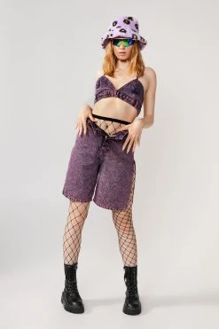 Acid Wash Denim Triangle Bralet Top