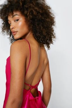 Cowl Neck Satin Maxi Slip Dress