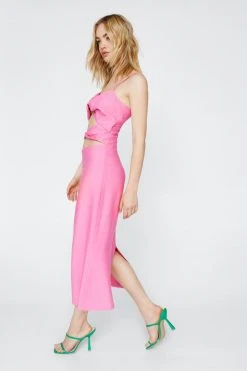 Cut Out Twist Front Strappy Midi Dress