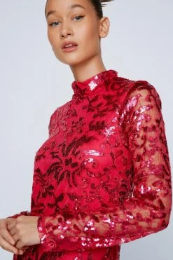 Embellished Floral High Neck Dress