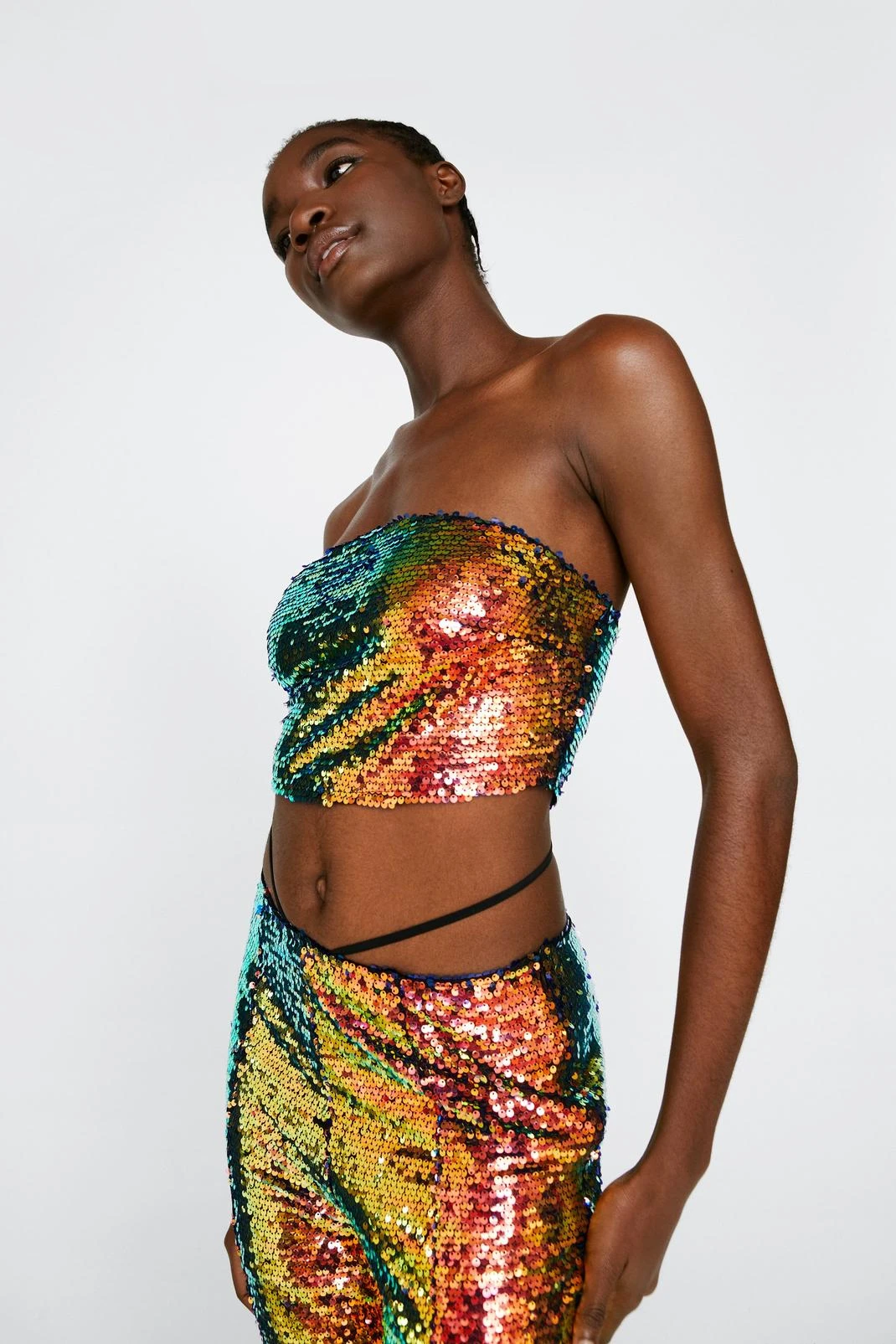 Irridescent Sequin Bandeau And Tie Flare - Image 2