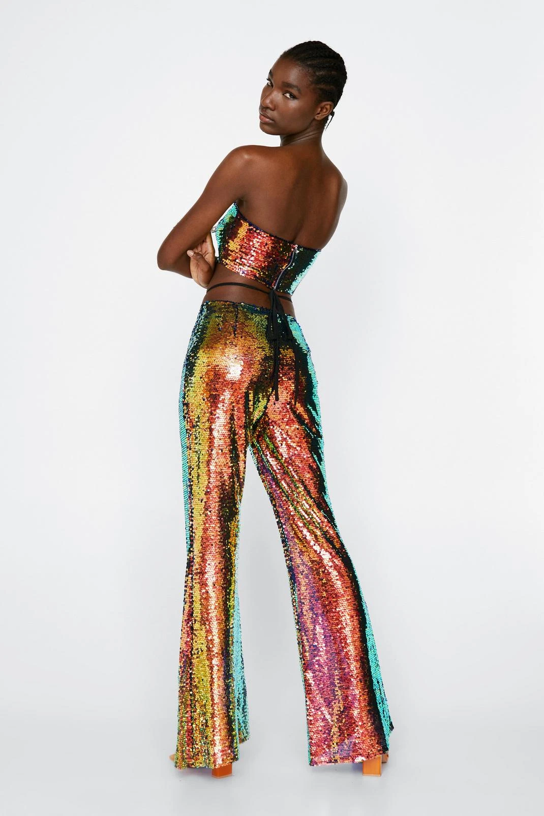 Irridescent Sequin Bandeau And Tie Flare - Image 3