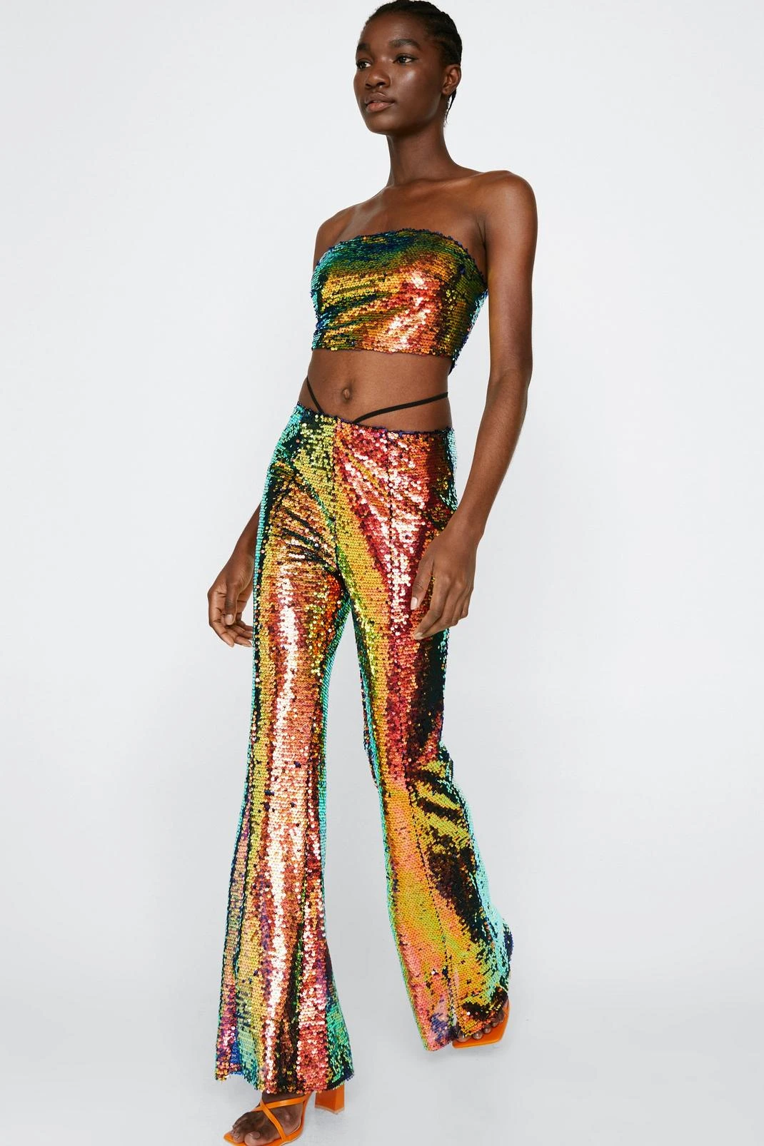 Irridescent Sequin Bandeau And Tie Flare - Image 4