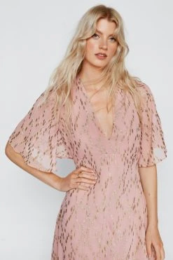Metallic Spot Angel Sleeve Maxi Dress