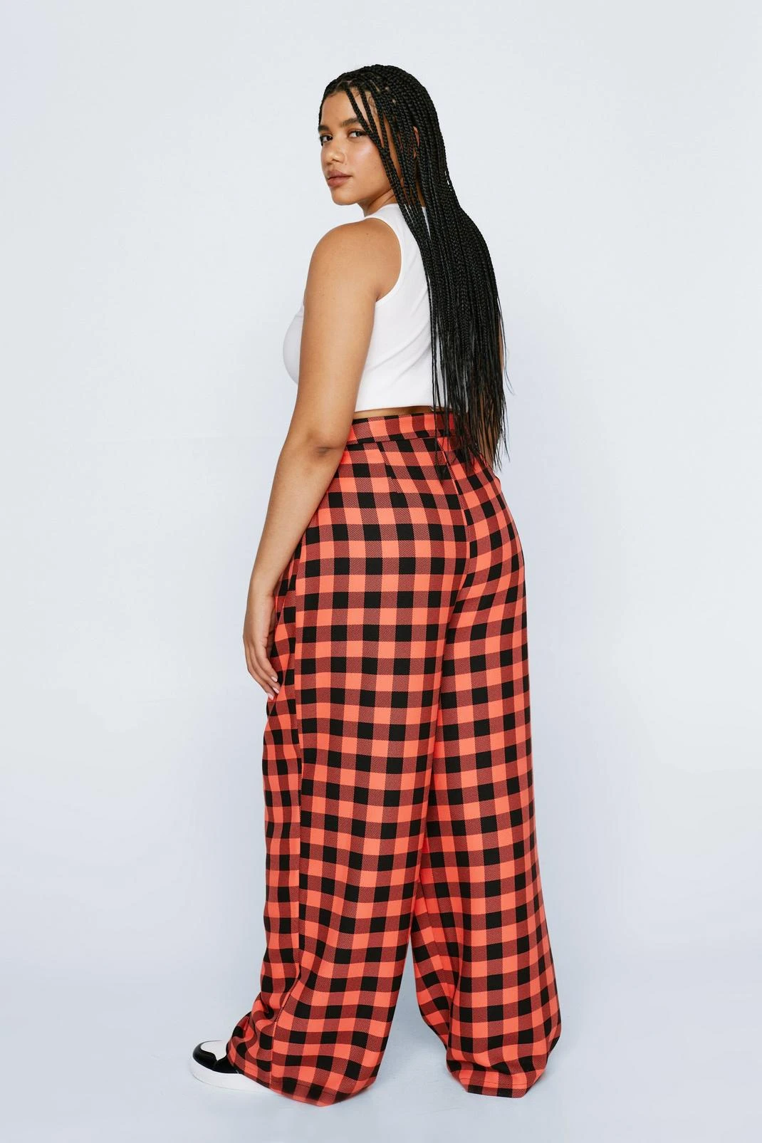 Plus Size Chain Detail Wide Leg Check Pants - Image 3