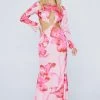 Satin Floral Print Cut Out Maxi Dress