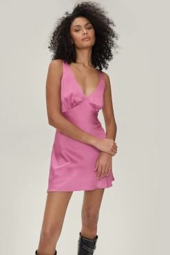 Satin V-Neck Ruched Mini Dress