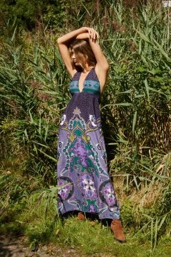 Paisley Print Halter Neck Maxi Dress