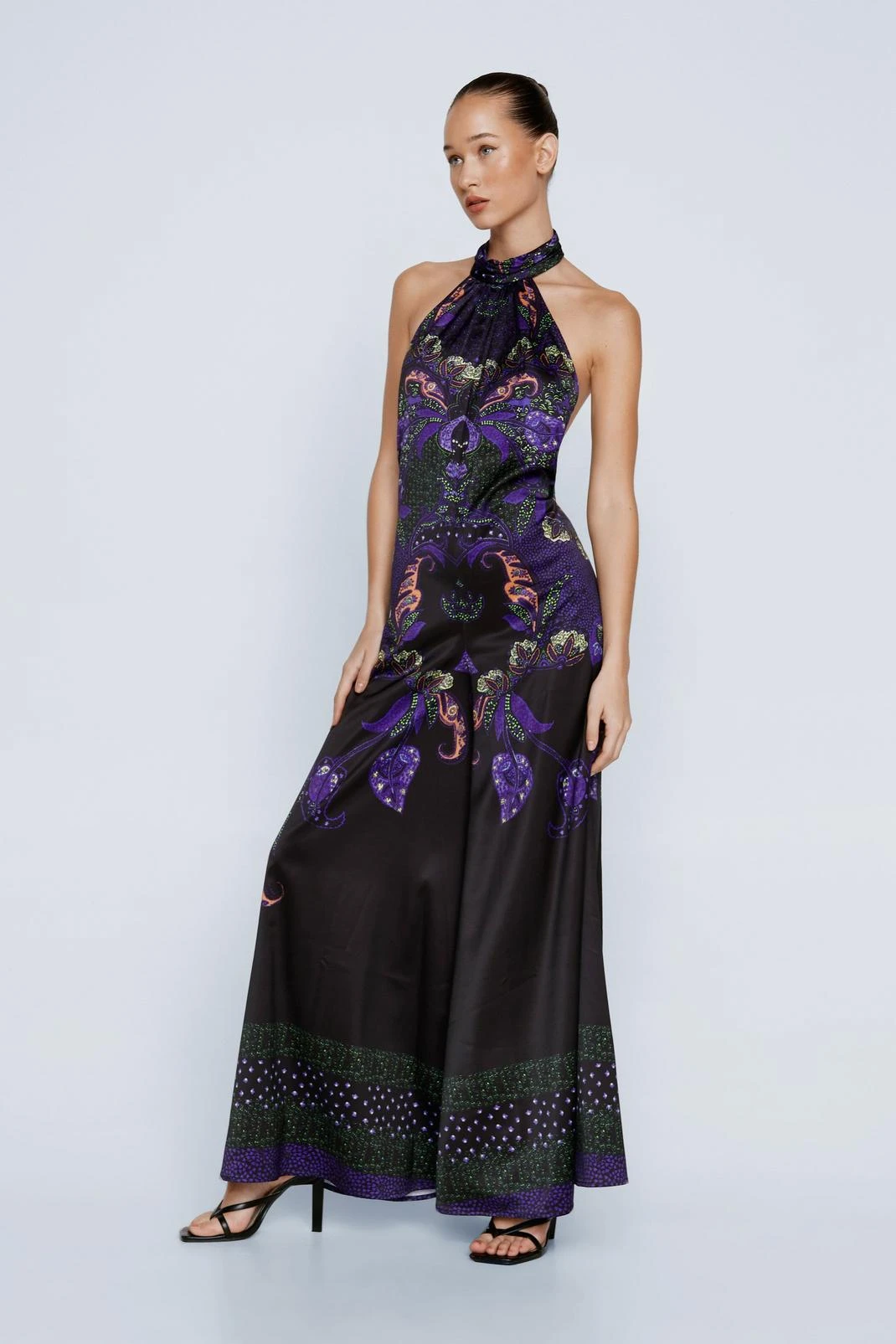 Petite Placement Print Halterneck Wide Leg Jumpsuit - Image 2