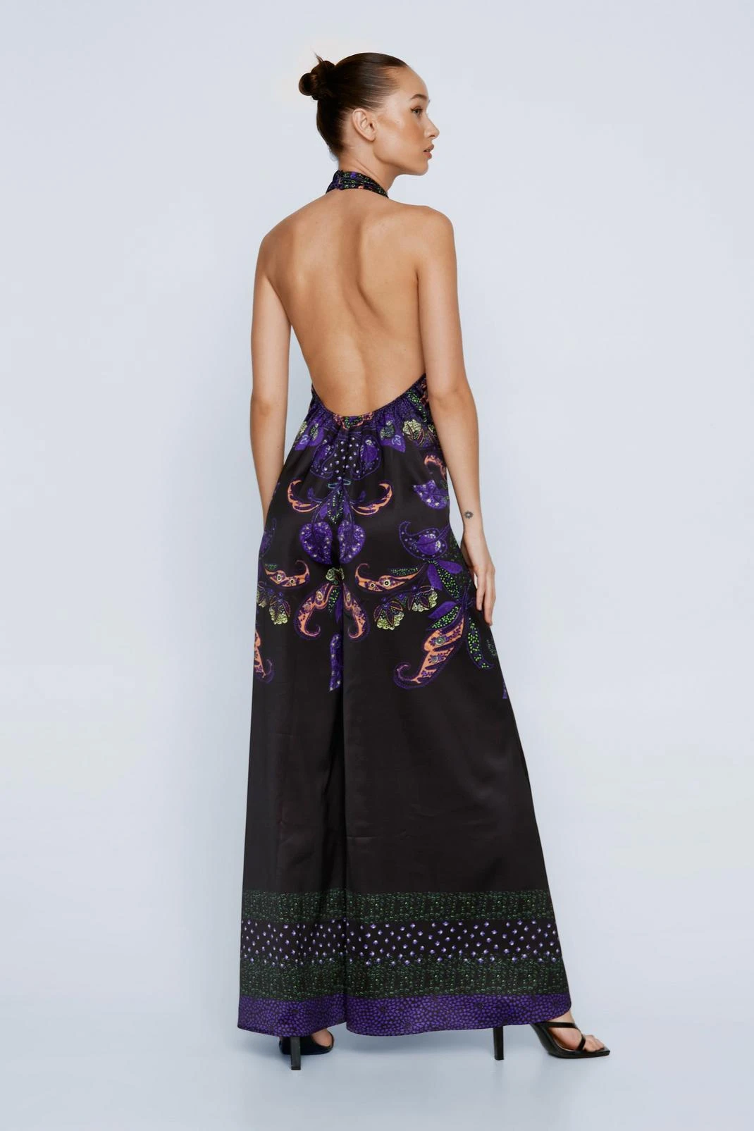 Petite Placement Print Halterneck Wide Leg Jumpsuit - Image 3