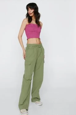 Ruffle Hem Shirred Bandeau Crop Top