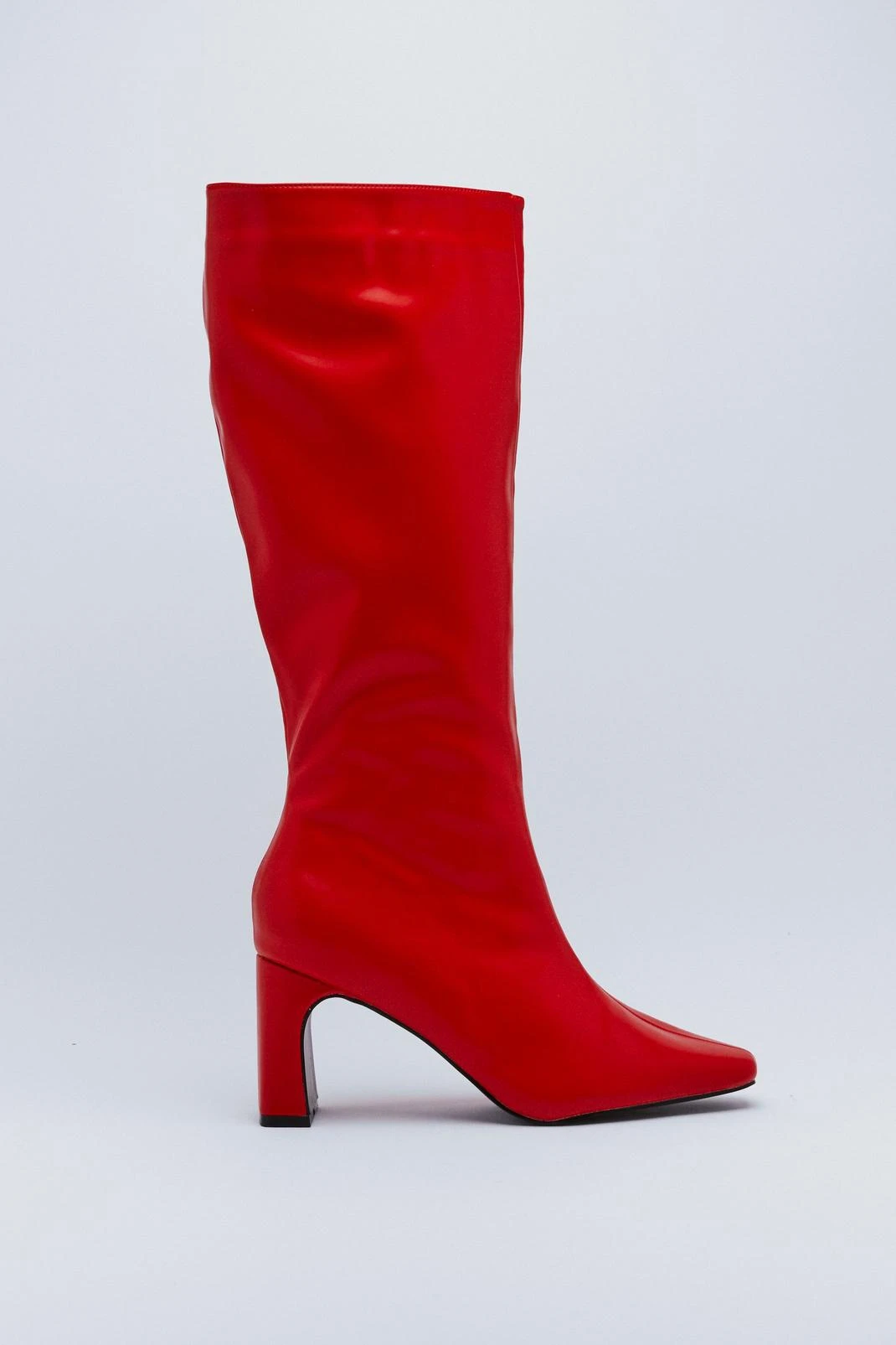 Faux Leather Knee High Heeled Boots - Image 2