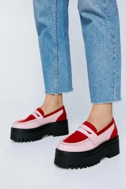 Leather And Suede Mix Chunky Loafers