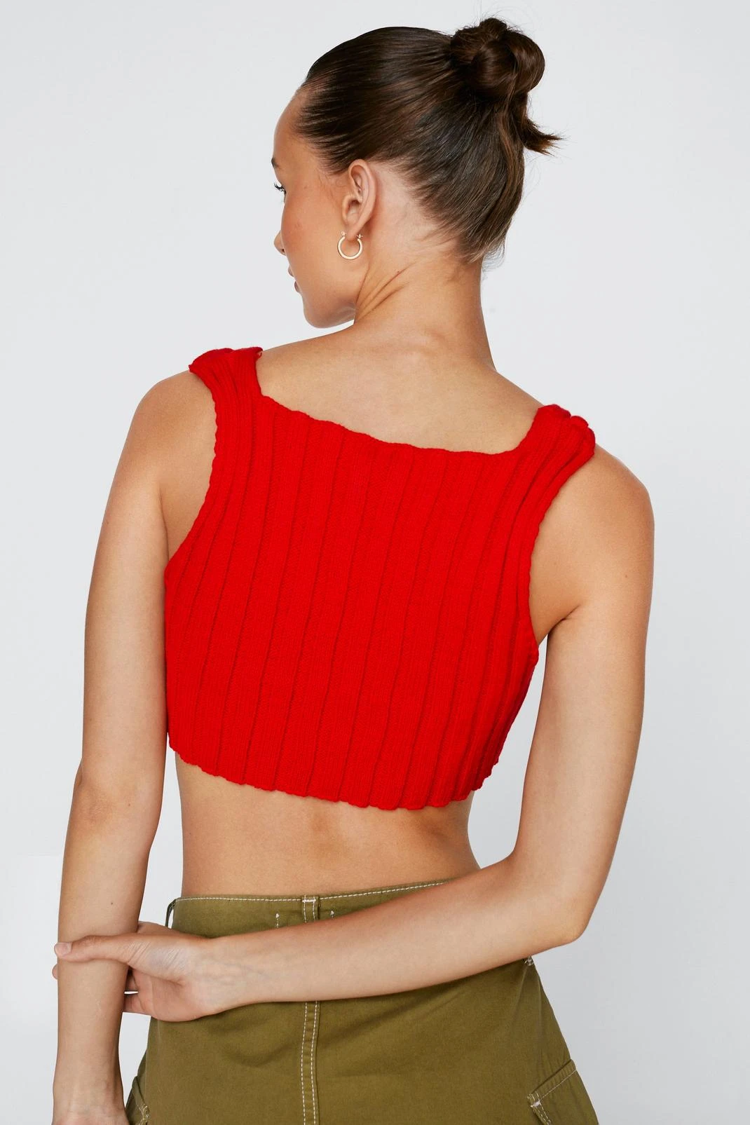 Ribbed Asymmetric Hem Knitted Crop Top - Image 3