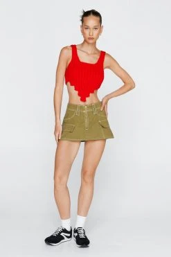 Ribbed Asymmetric Hem Knitted Crop Top