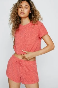 Borg Knit Top And Shorts Two Piece Set