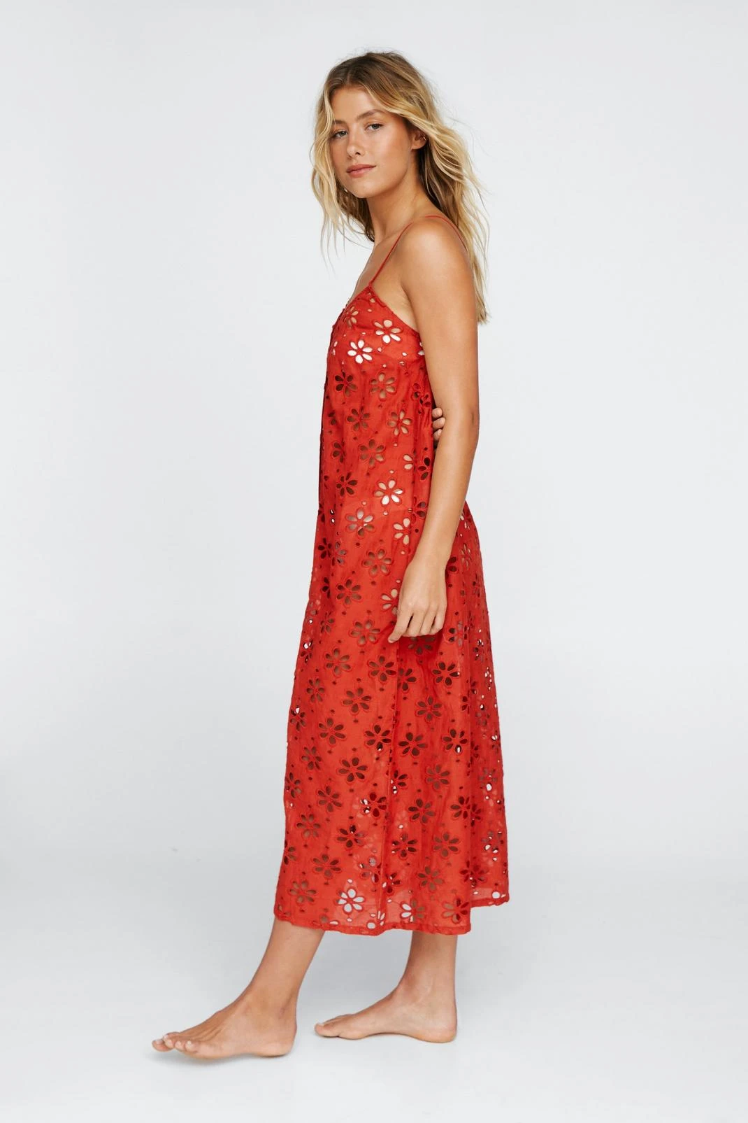 Broderie Button Down Cover Up Midi Dress - Image 2