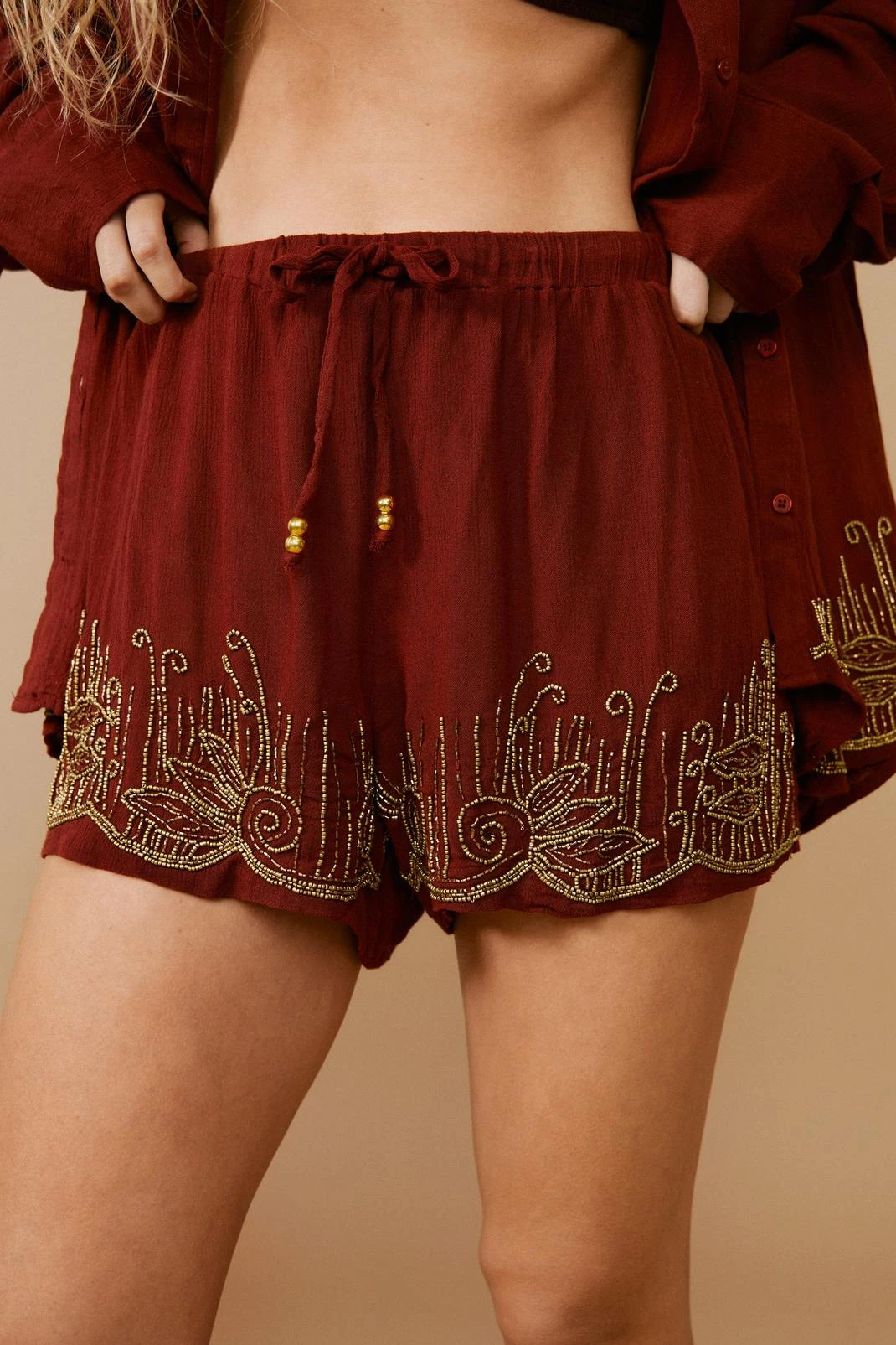 Crinkle Beaded Cover Up Shorts - Image 7