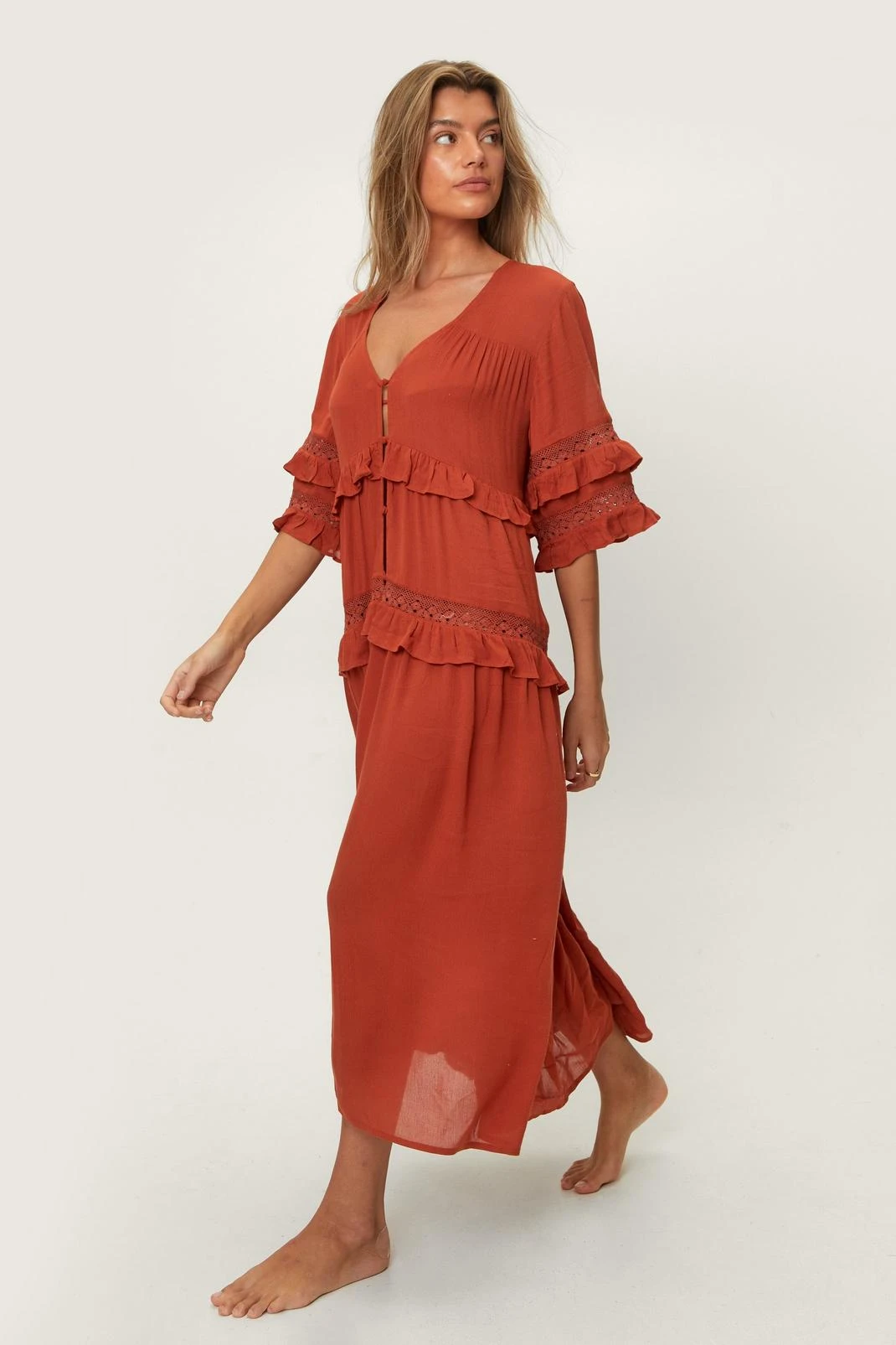 Crinkle Viscose Ruffle Maxi Beach Dress - Image 4