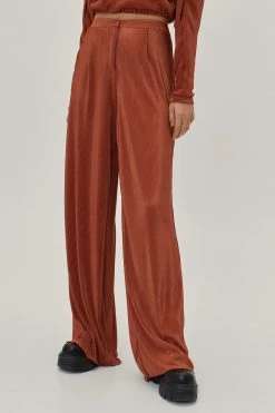 Plisse High Waisted Wide Leg Pants