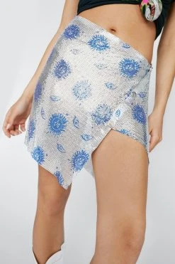 Celestial Print Chainmail Button Down Skirt