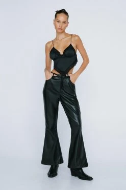 Petite Faux Leather Lightning Flared Pants