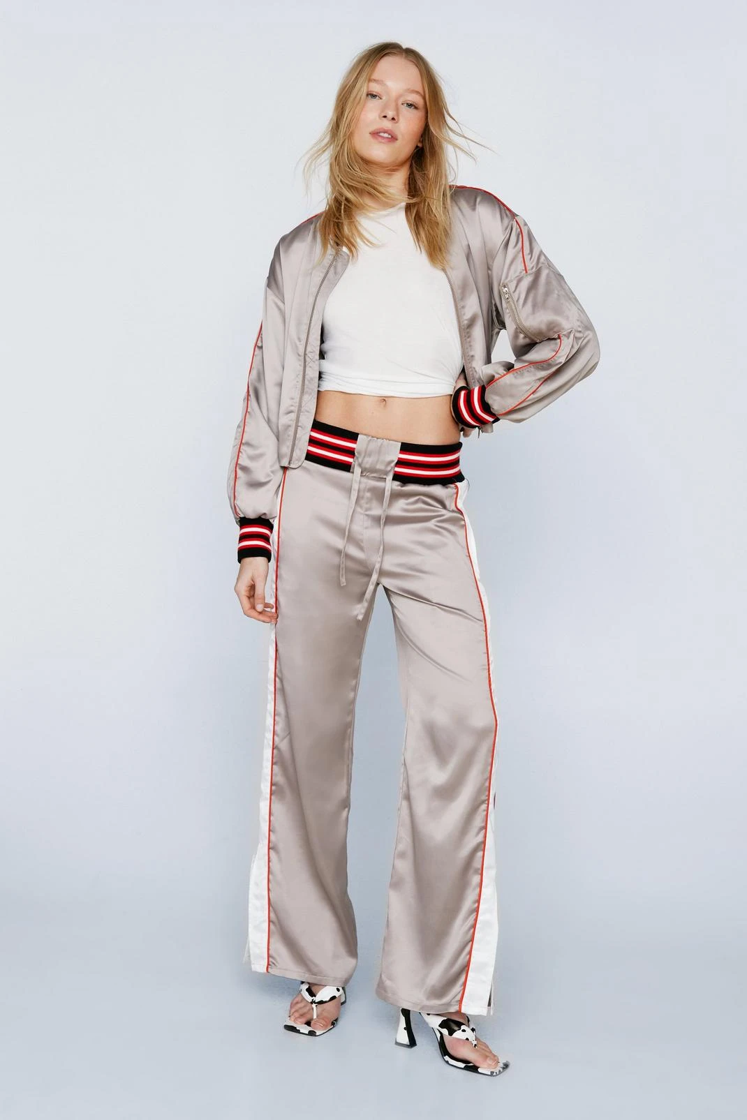 Slogan Back Cropped Satin Bomber Jacket - Image 2