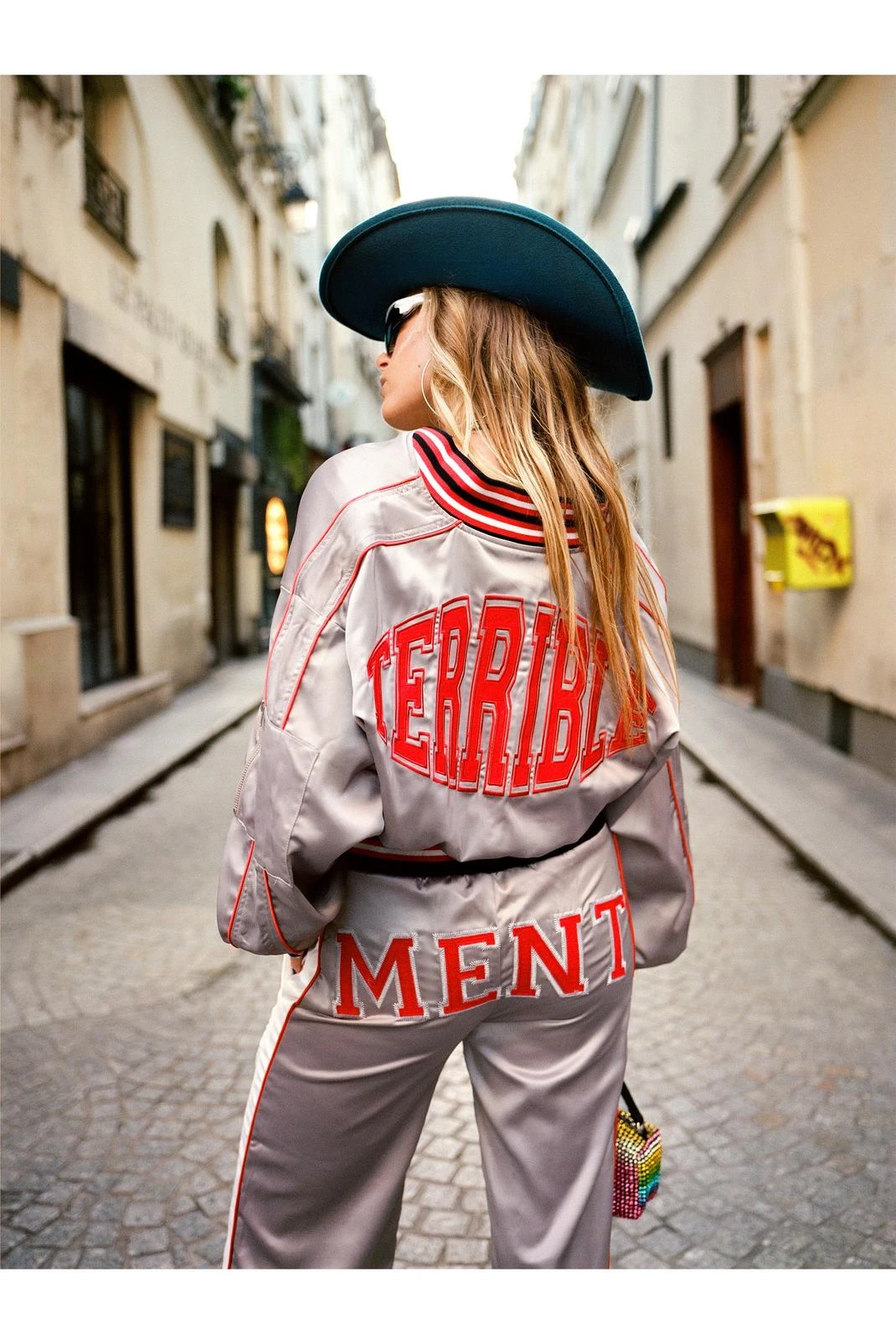 Slogan Back Cropped Satin Bomber Jacket - Image 4