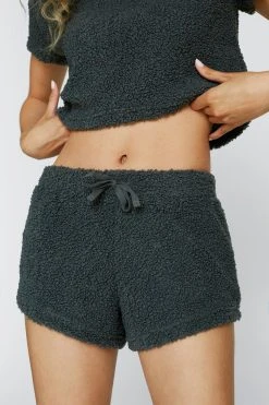 Borg Knit Top And Shorts Two Piece Set