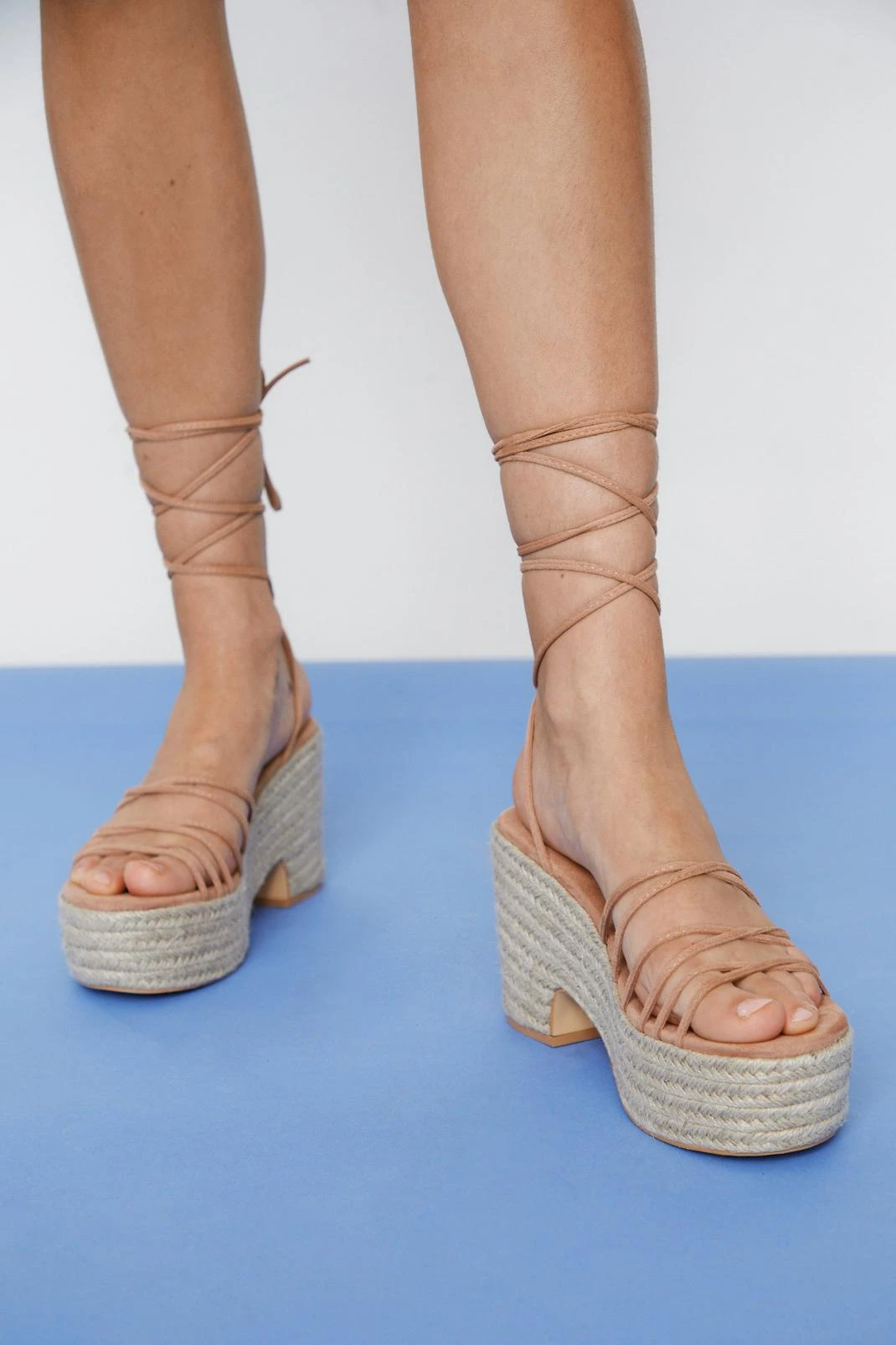 Ankle Wrap Faux Suede Raffia Wedges