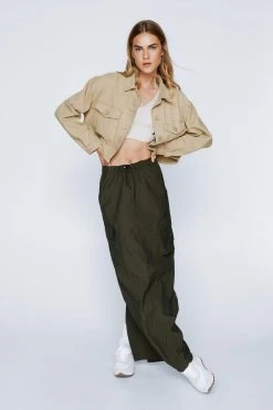 Twill Cropped Button Down Shacket