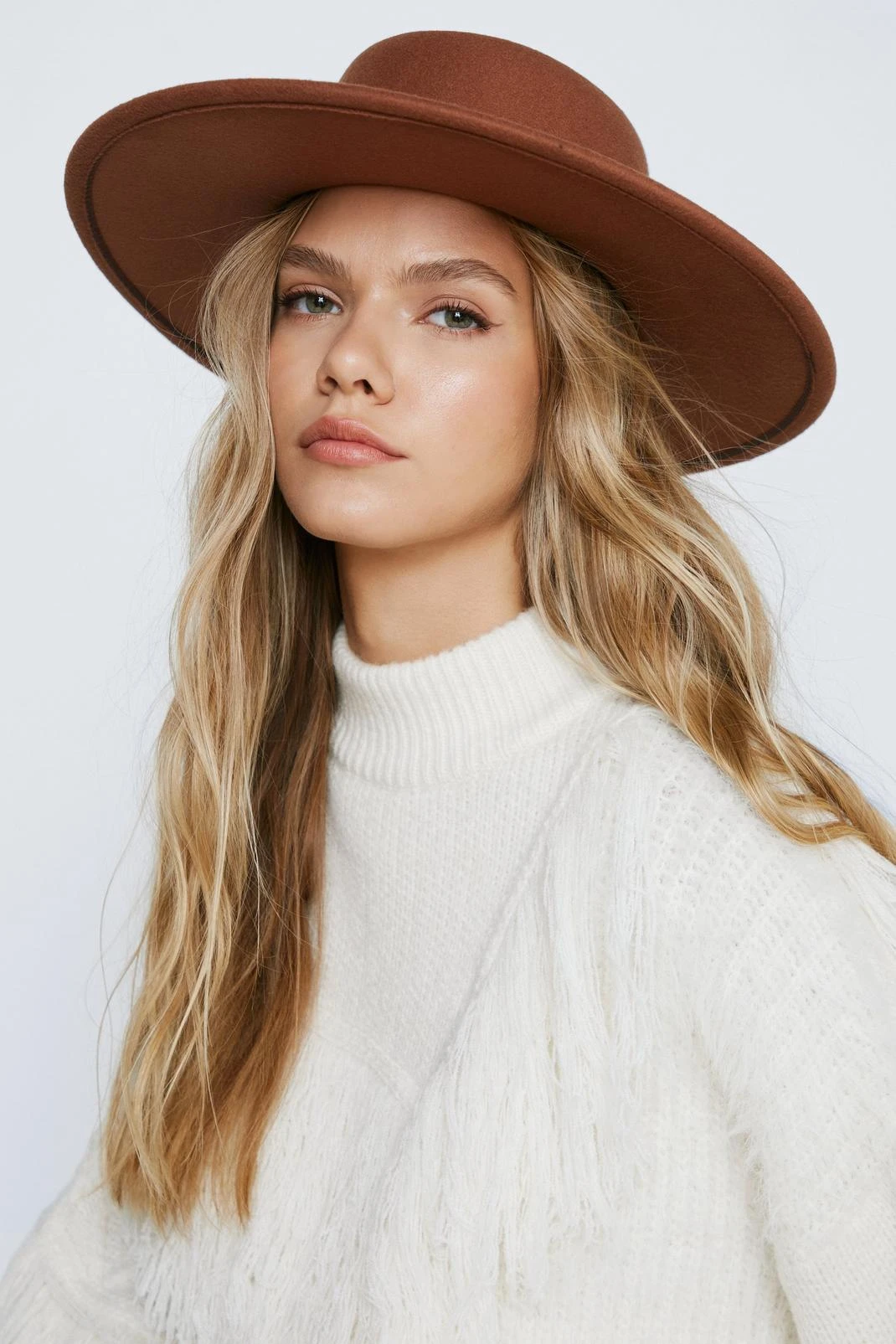 Faux Leather Trim Fedora Hat
