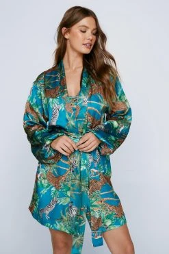 Recycled Satin Wildlife 3pc Pj & Robe Set
