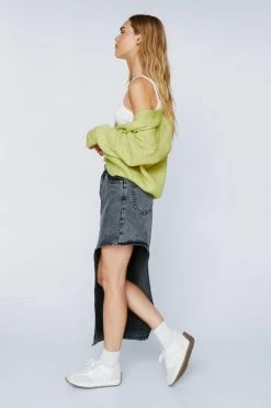 Asymmetric Longline Denim Skirt