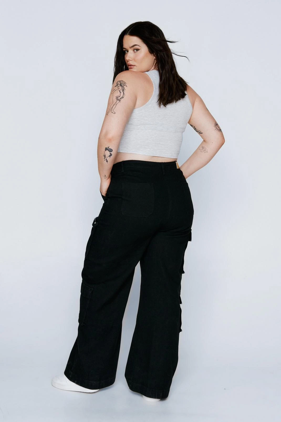 Plus Size Washed Wide Leg Cargo Pants - Image 3