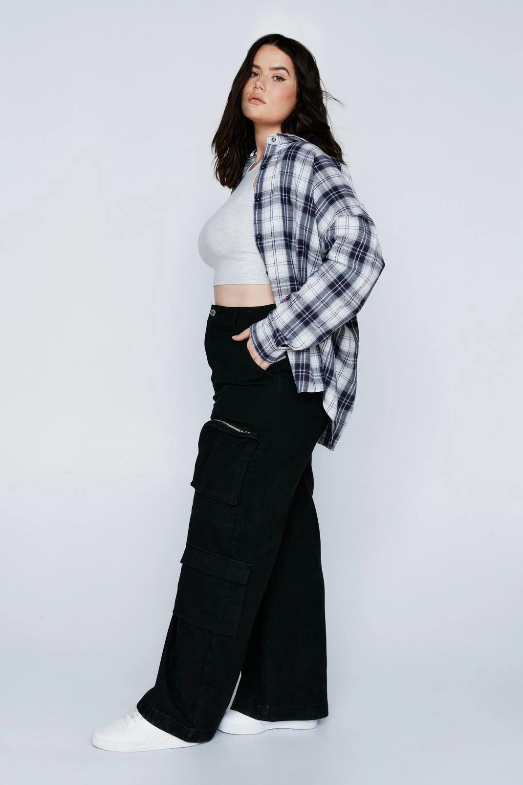 Plus Size Washed Wide Leg Cargo Pants