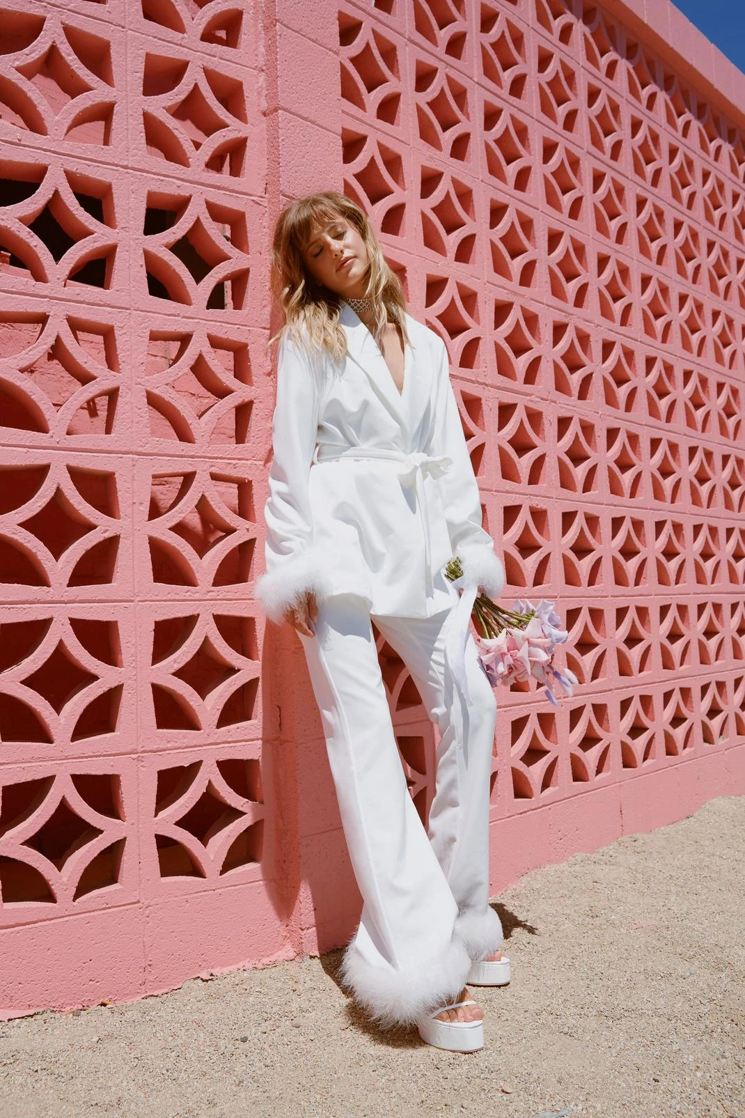 Belted Blazer With Feather Cuffs - Image 8