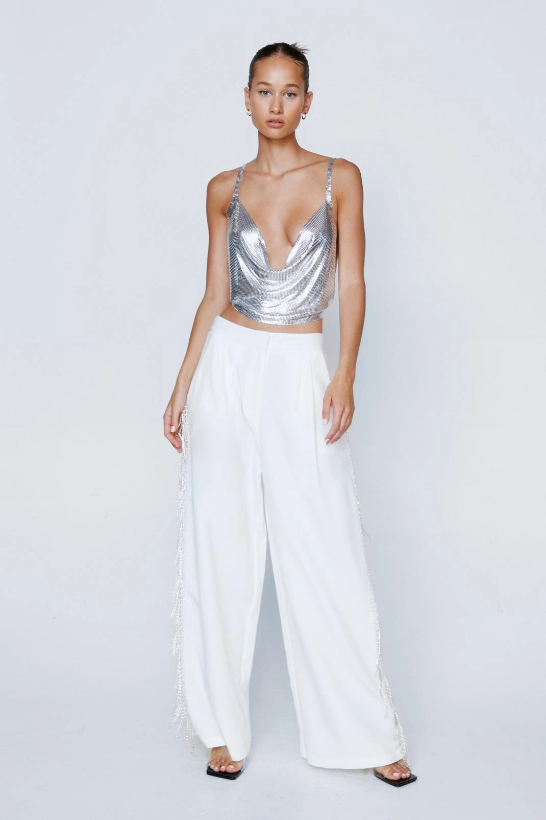 Diamante Trim Wide Leg Pants - Image 4