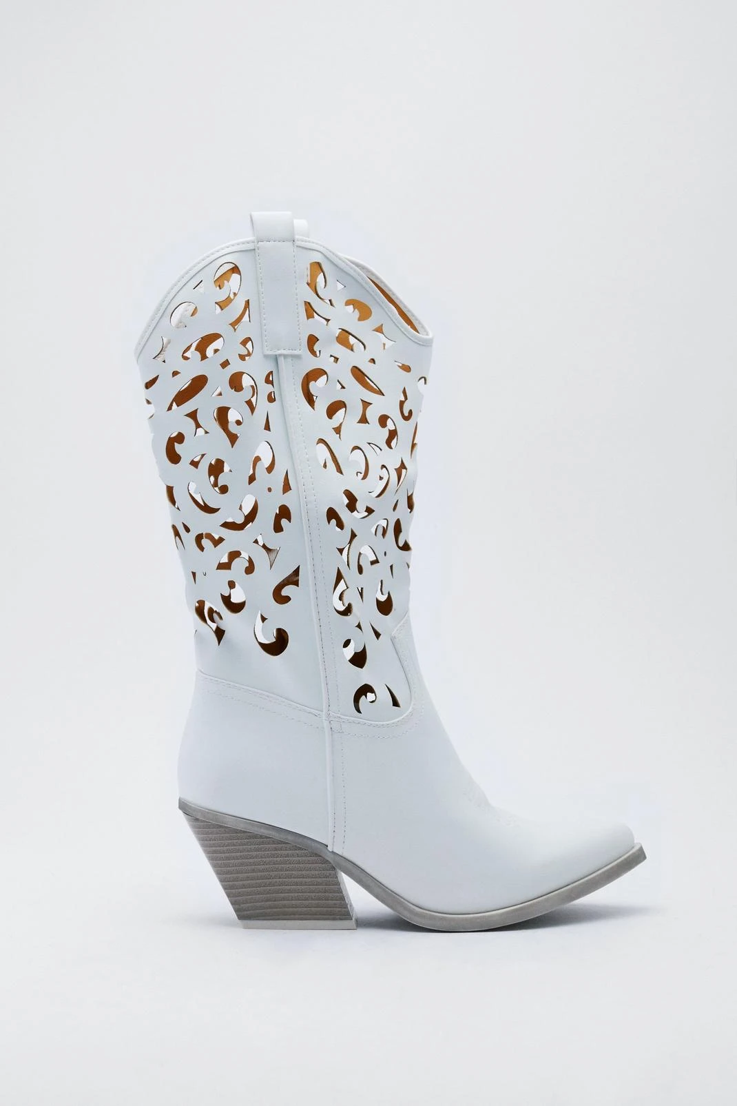 Faux Leather Baroque Knee High Cowboy Boots - Image 2