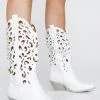 Faux Leather Baroque Knee High Cowboy Boots