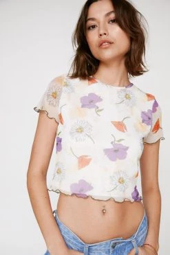Graphic Floral Mesh Crew Neck T-Shirt