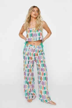 Surfboard Print Wide Leg Pants