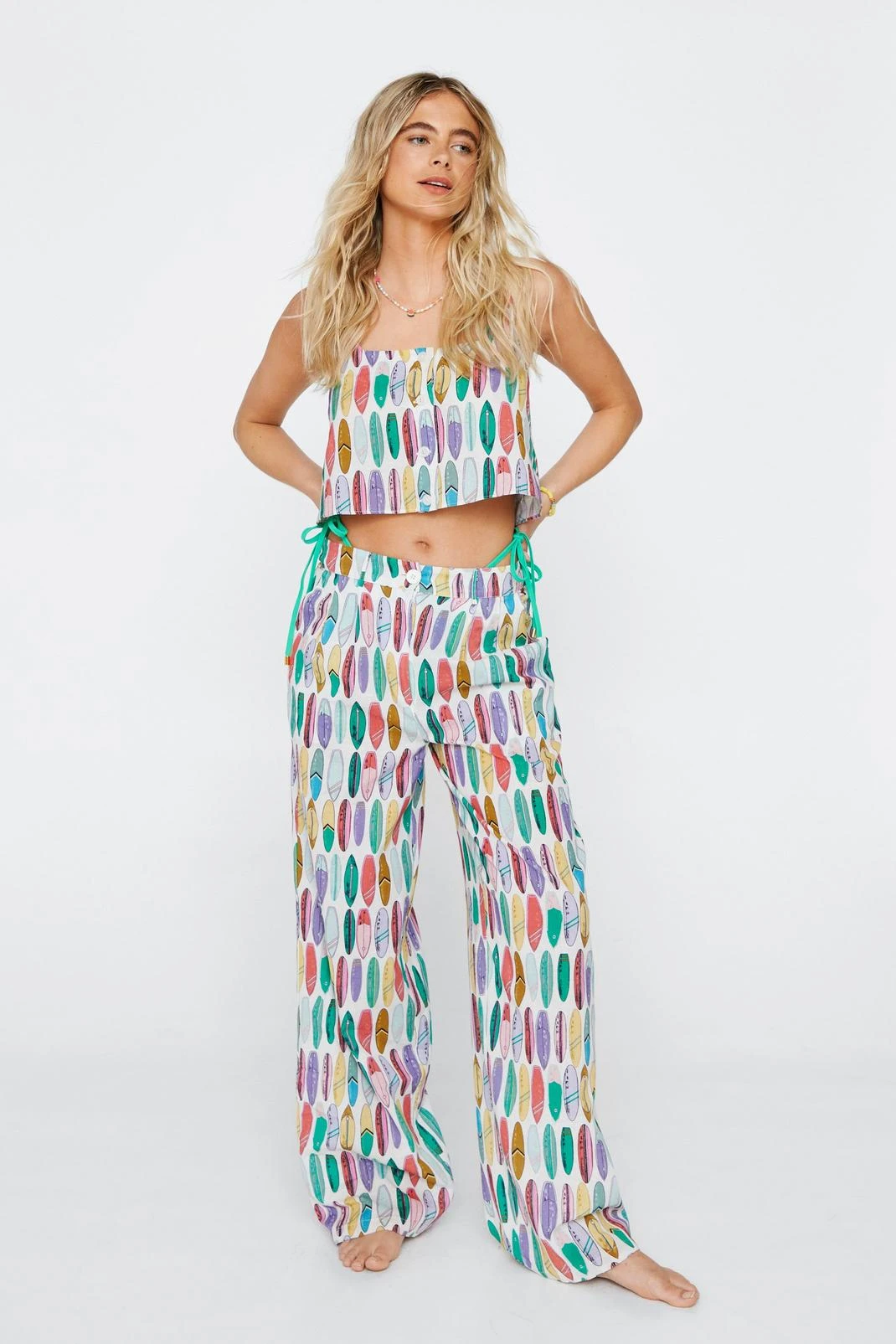 Surfboard Print Wide Leg Pants